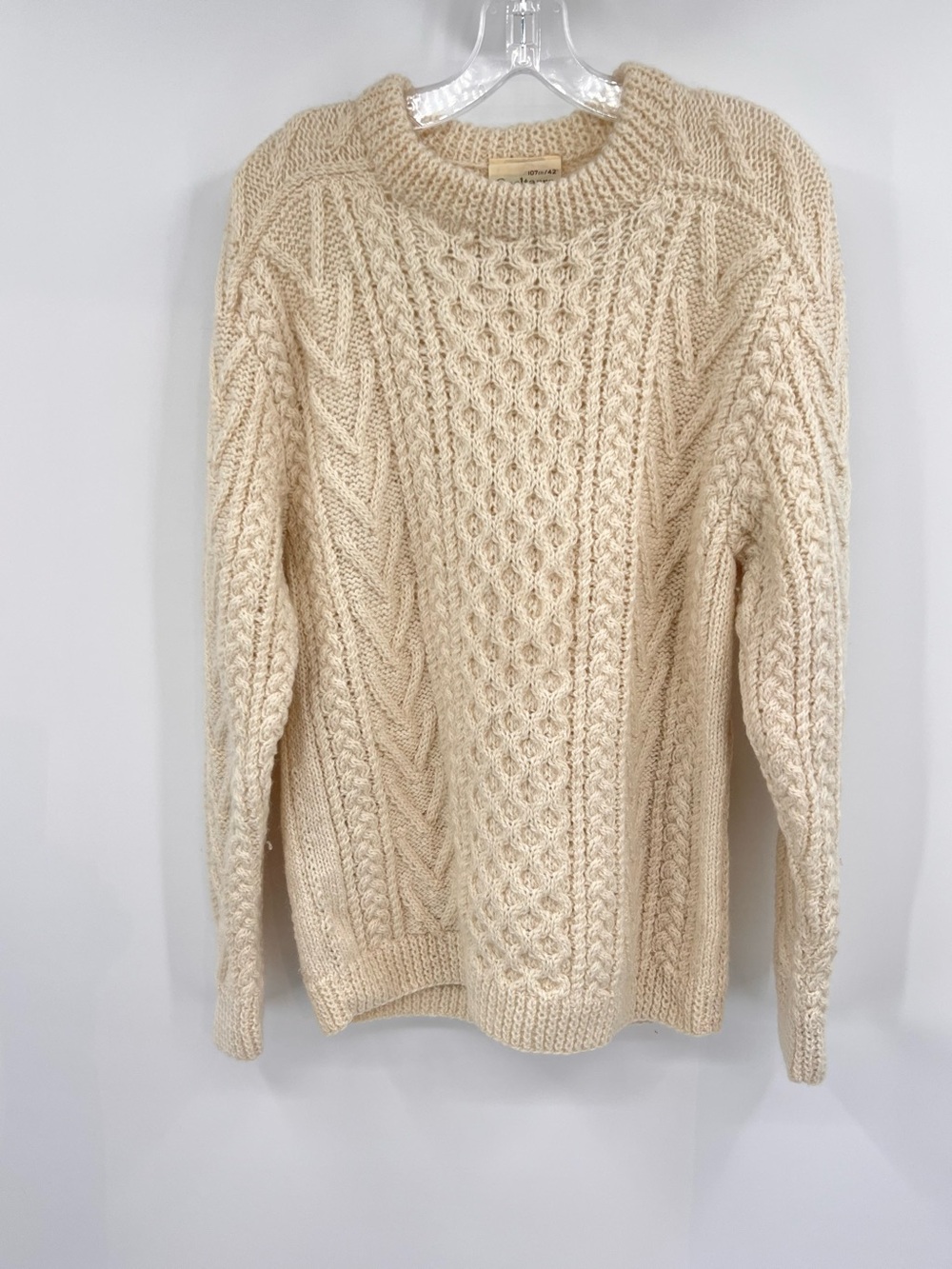 Gaeltarra vintage fisherman sweater hand knit irish ivory 42/ M